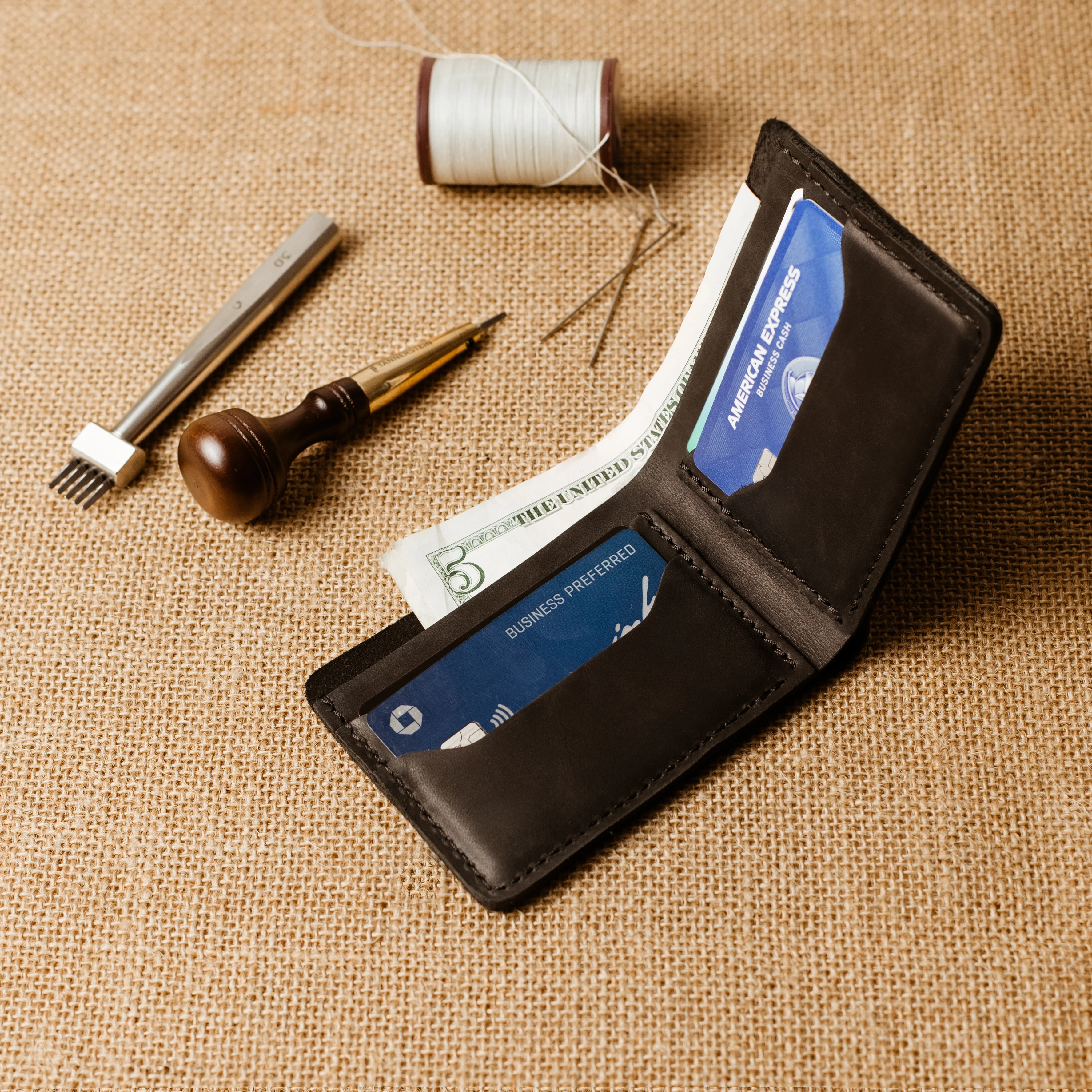 Bureau Leather Bifold Wallet | Charcoal Black - Image 3