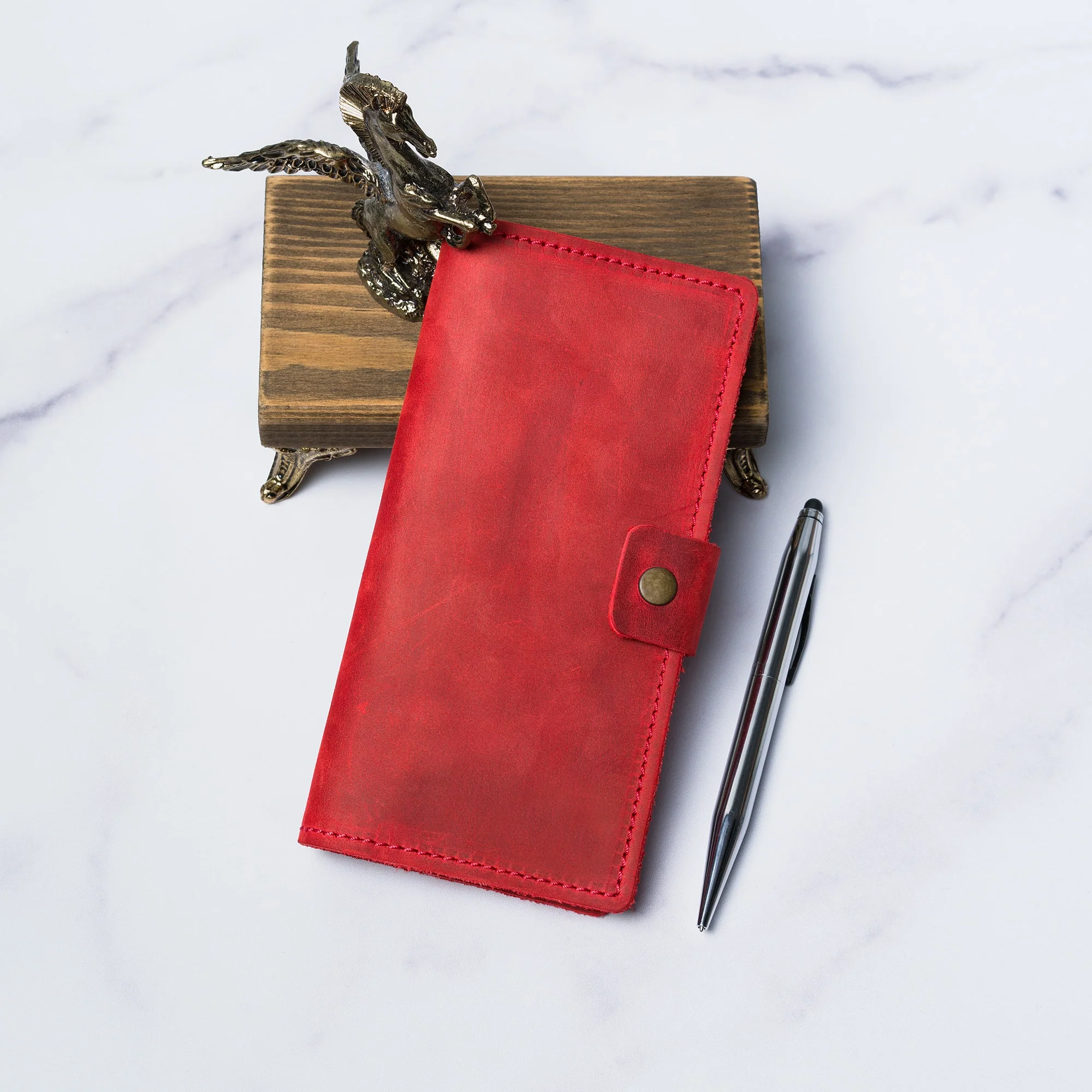 Clark Leather Checkbook Cover | Rose Red - Image 7