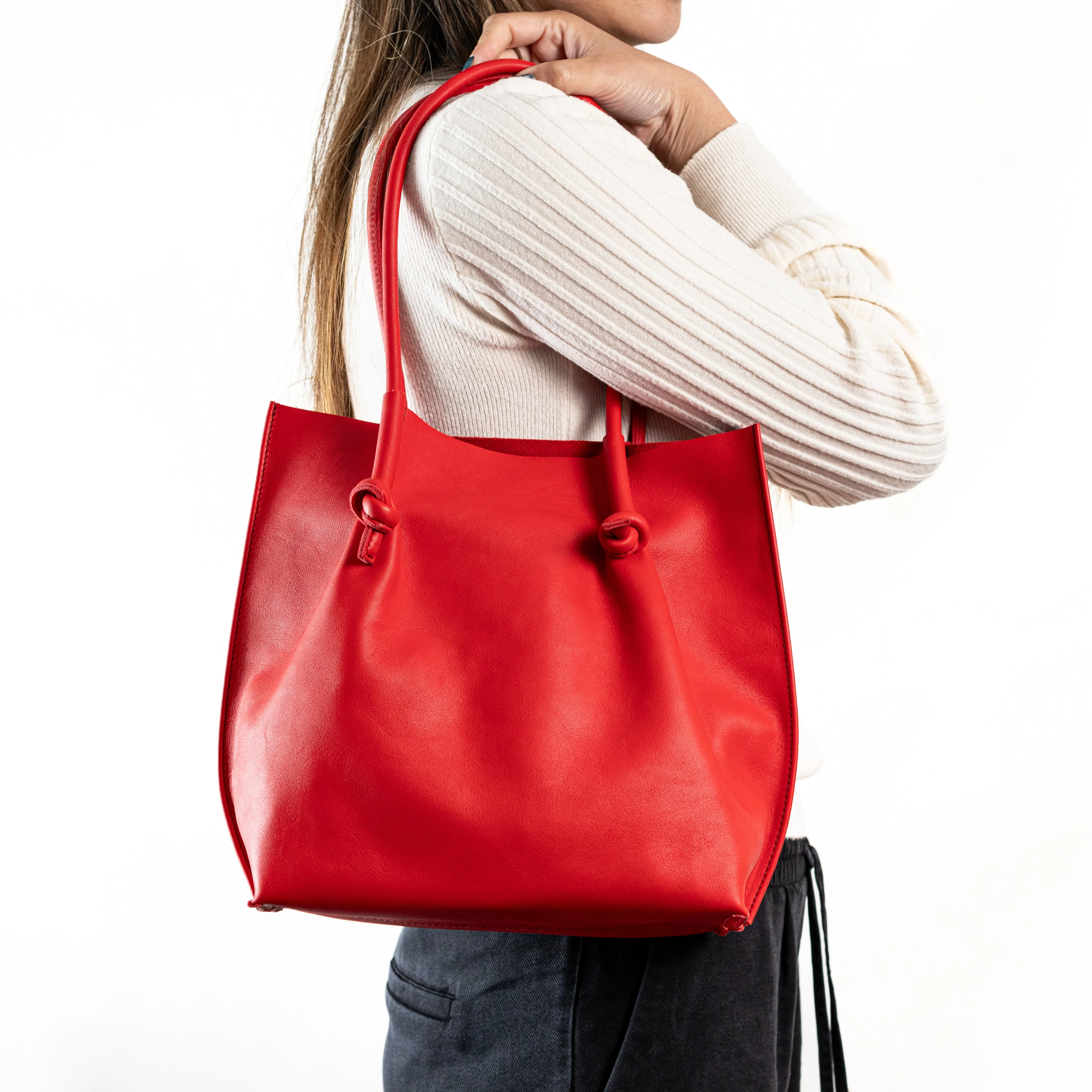 Flora Everyday Leather Tote | Smooth Calf Red - Image 2