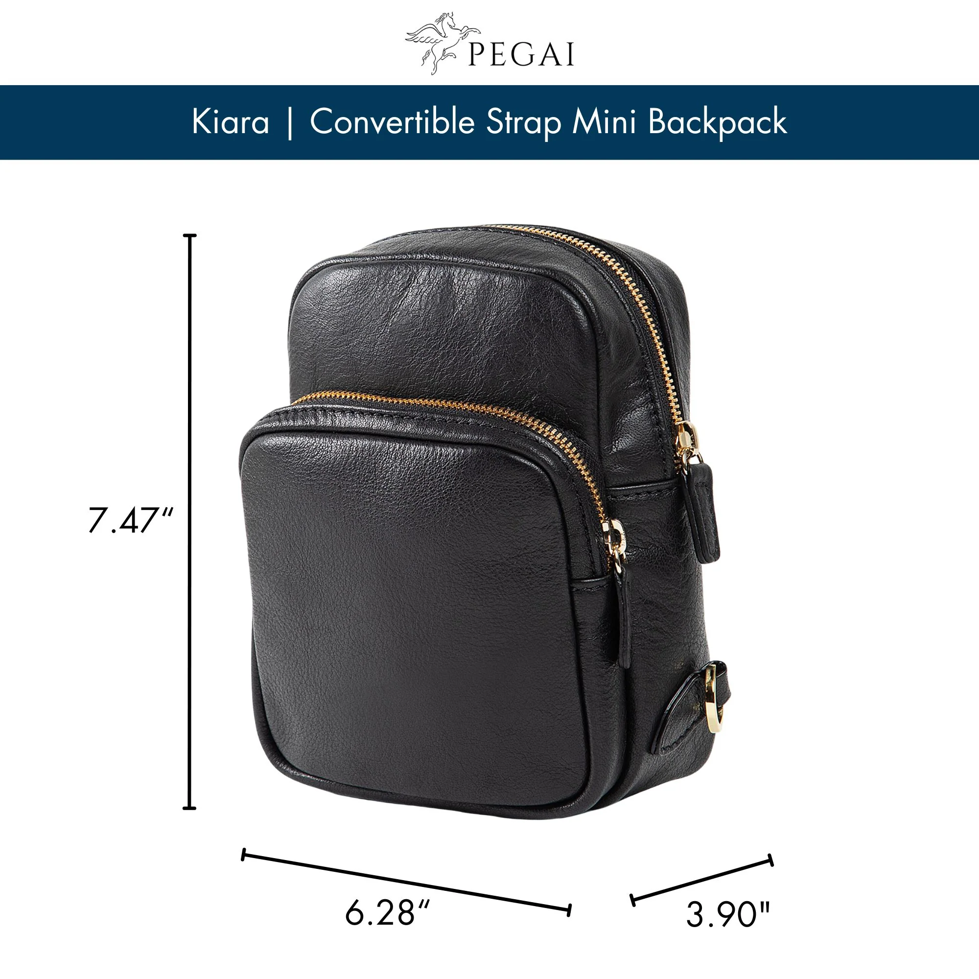 Kiara | Convertible Strap Mini Backpack & Crossbody Bag | Black - Image 3
