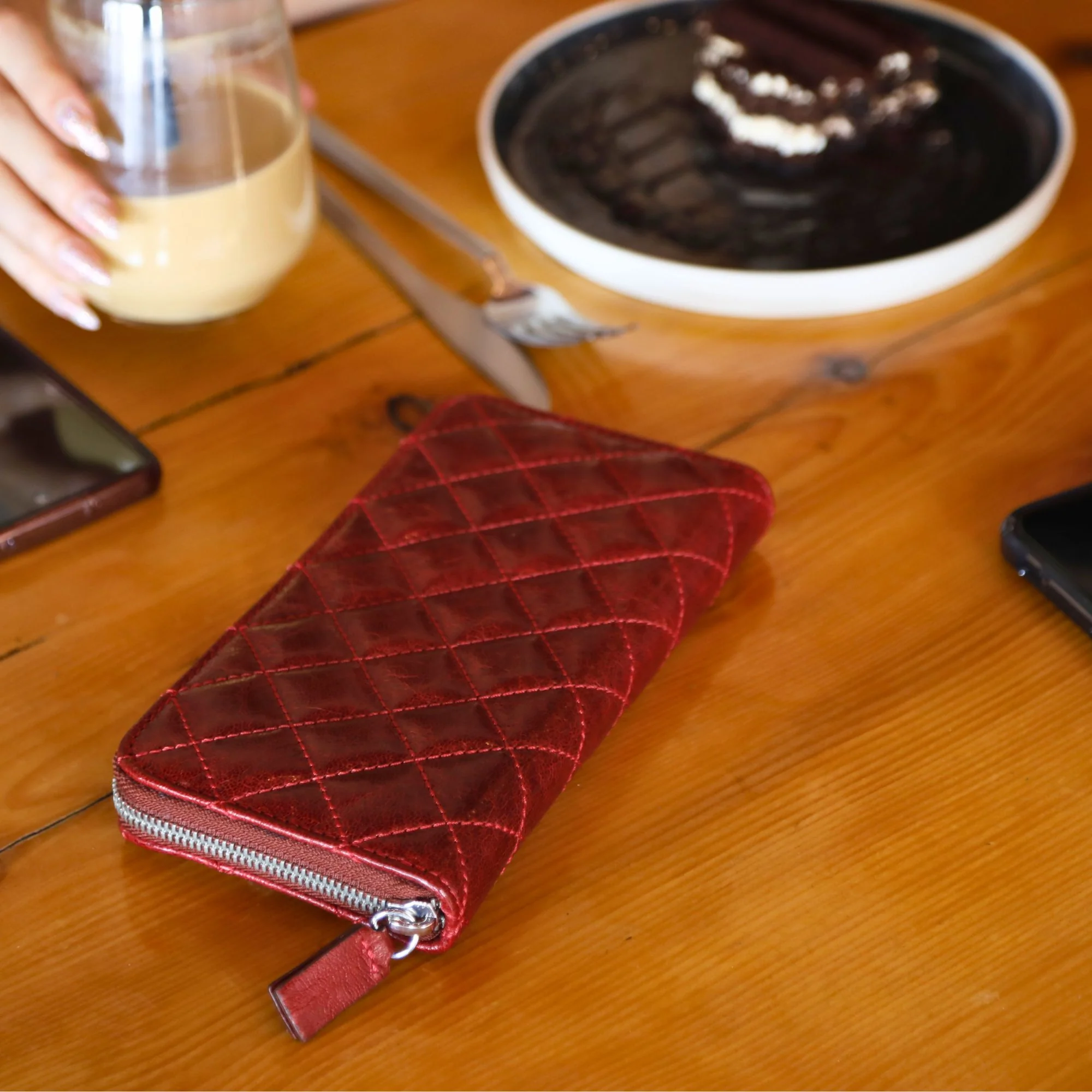 Leather Quilted Women's Wallet | Red | Sherry - Image 4