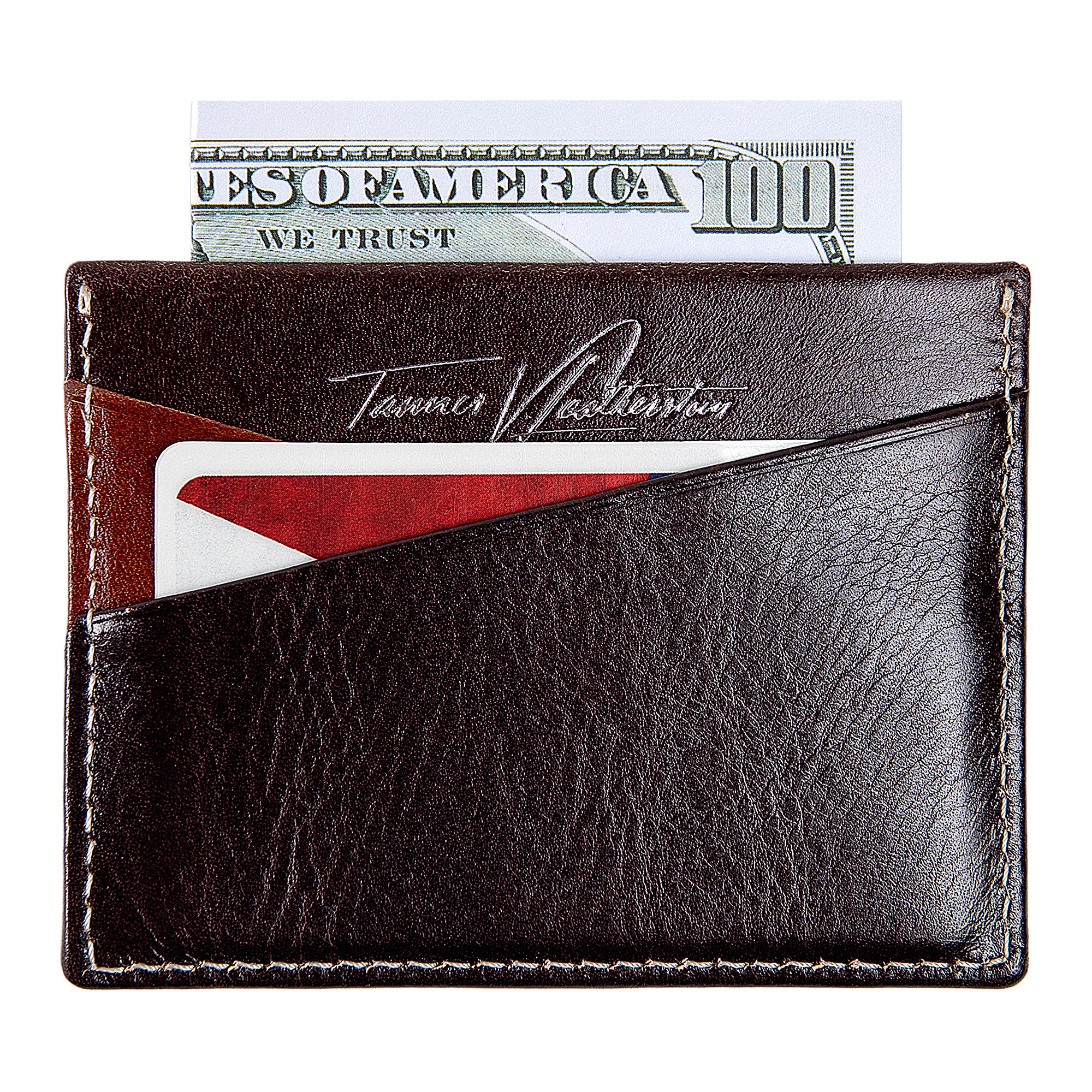 Ricky | Italian Leather Card Holder | Dark Brown & Rum