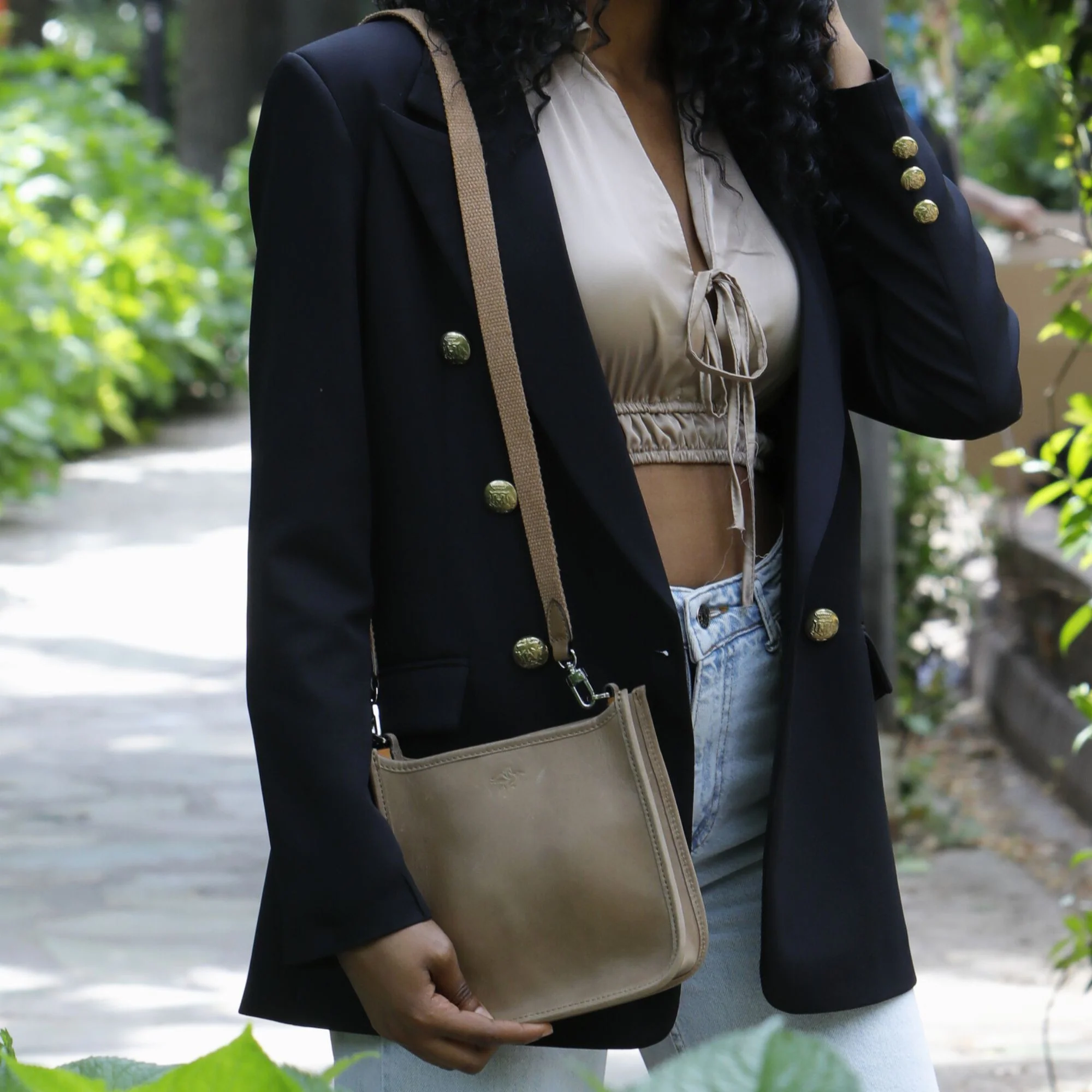Spring | Hobo Crossbody Bag | Tan Brown w/ Nickel Hardware - Image 4